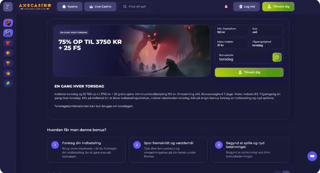 Gratis spins på Axe Casino