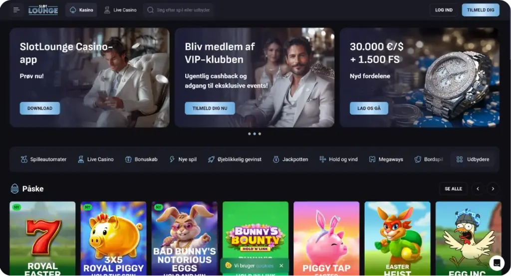 Slot Lounge Casino startskærm som er inkluderet i casino uden ROFUS
