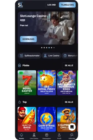 Hjemmesiden for SlotLounge Casino hjemmeside