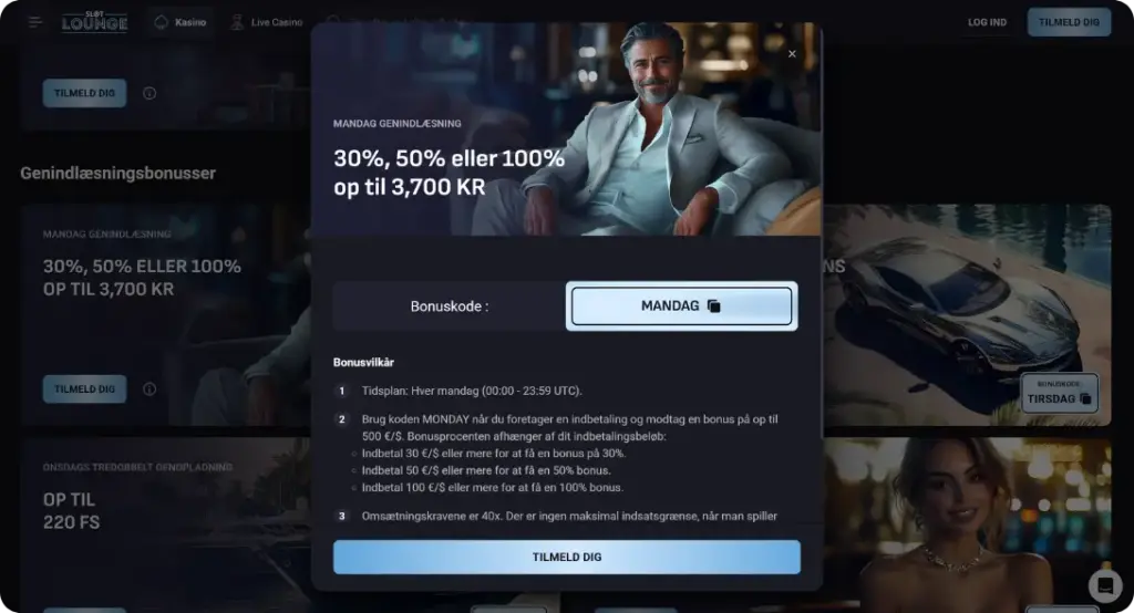 Side fra den periodiske bonus i Slot Lounge