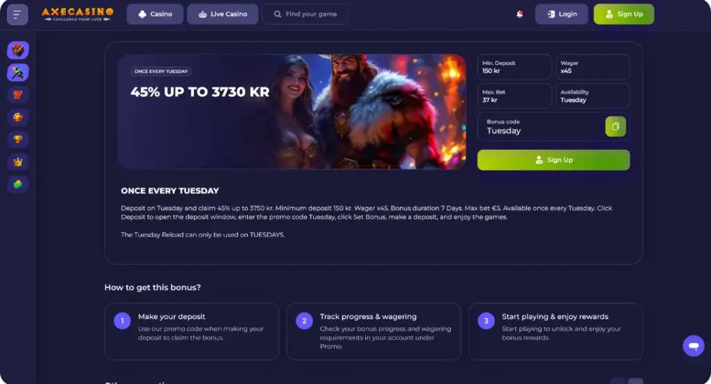 Side fra den periodiske bonus i Axe Casino