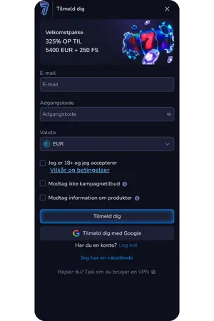 Registreringsside for 7BitCasino
